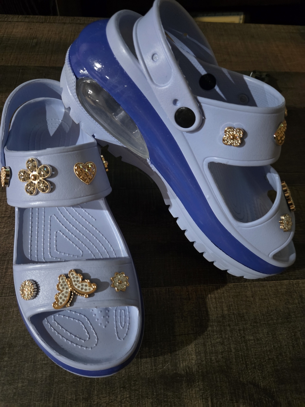 Unique Light Blue Platform Sandals with Gold Accents